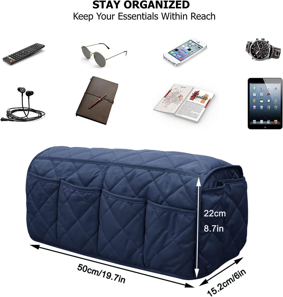 Armchair Caddy for Recliner - Sofa Armrest Organizer with 14 Pockets
