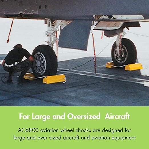 Checkers 56" Airplane Chocks, Aviation Wheel Chocks for Large and Oversized Aircraft, One Tire Chock for Polished Hangar Floors with Locking Rope, Durable Lightweight Urethane, Yellow, AC6856-LR-RP