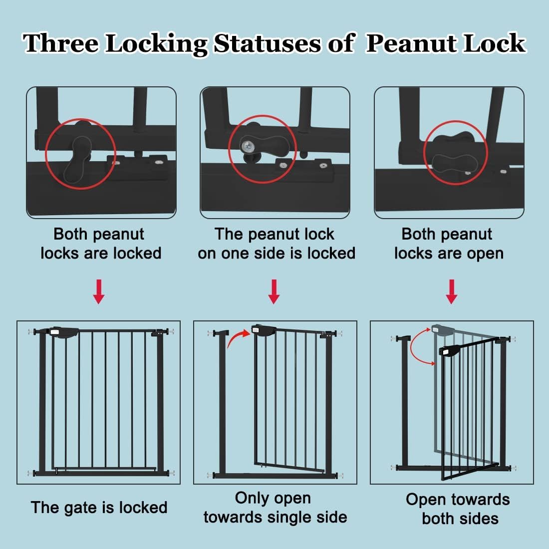 WAOWAO Triple Lock 68.11-75.98" Baby Gate Extra Wide Pressure Mounted Walk Through Swing Auto Close Safety Black Metal Dog Pet Puppy for Stairs,Doorways,Kitchen