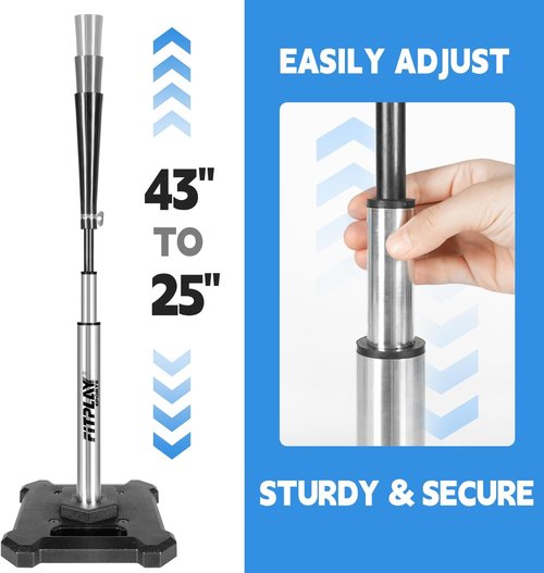 Baseball Softball Batting Tee - Height Adjustable 25” to 43” with Heavy Metal Base & Durable Aluminum Stem