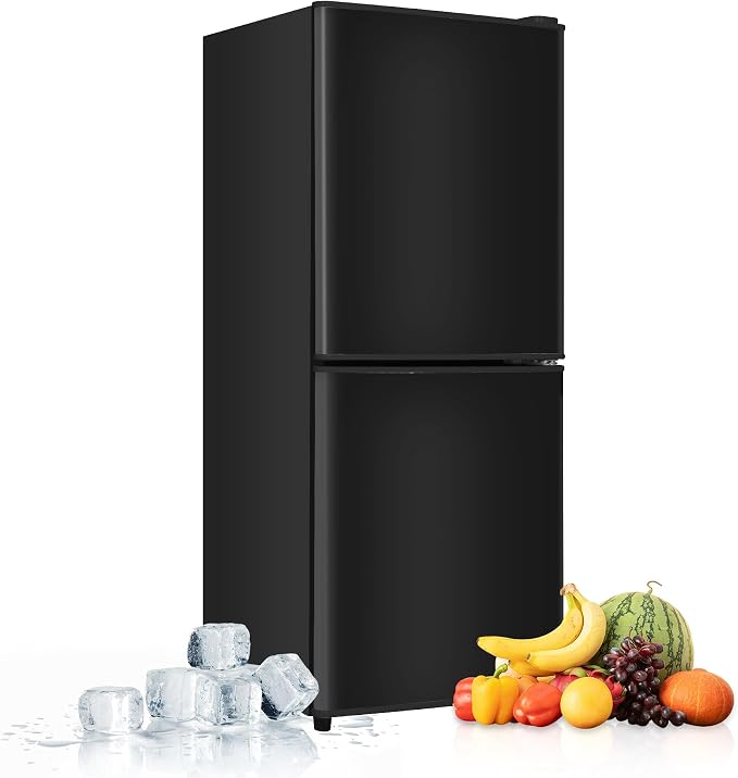 Dorm Size Fridge with Freezer 4.3 Cu. Ft., 2-Door Small Refrigerator Black | with Bottom Freezer, 7-Level Thermostat Control, Low Noise Mini Fridge for Apartment, Office, Kitchen
