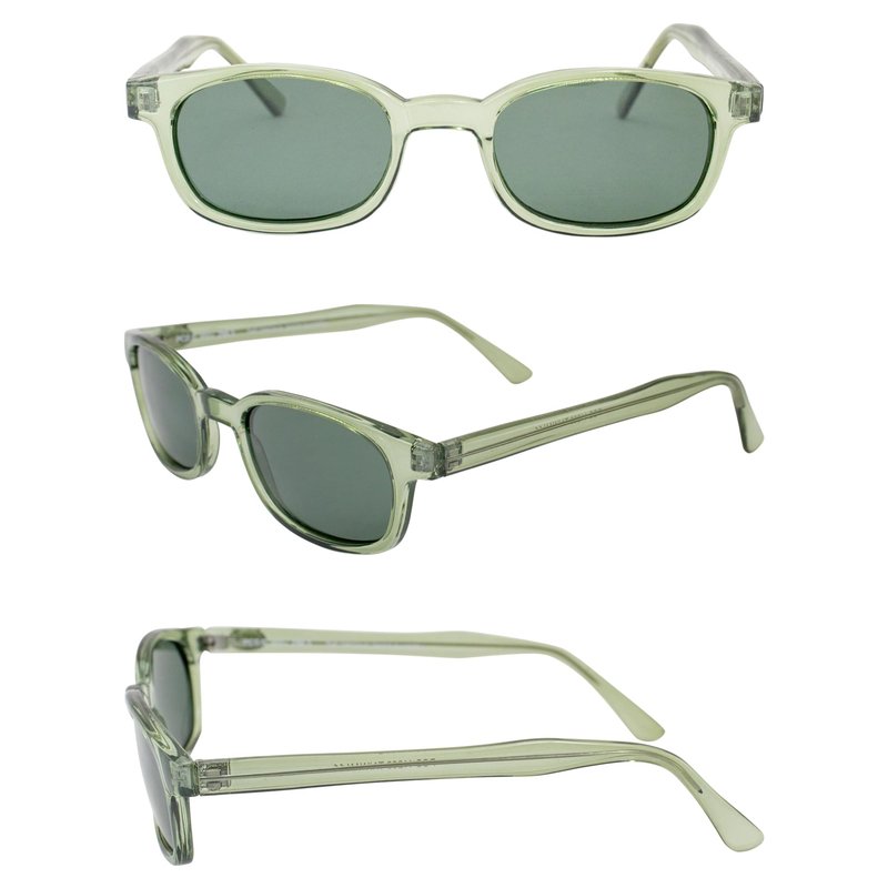 X-KD's Sunglasses 11269 20 Percent Larger than Original KD's ANSI Z80.3 Clear Green Frames w/Polarized Green Lenses