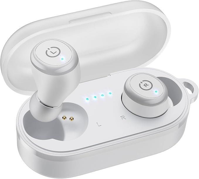 TOZO T10 Wireless Earbuds Powerful Bass Stereo Wireless Charging, APP, IPX8 | Waterproof, 55H Playtime, Ergonomic Design In Ear buds, App Customize EQ, Bluetooth 5.3 Headphones for Work, Travel, White