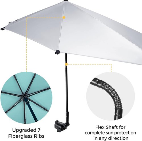 G4Free Adjustable Beach Umbrella - UPF 50+ Protection | XL Size with Universal Clamp for Chairs & Strollers