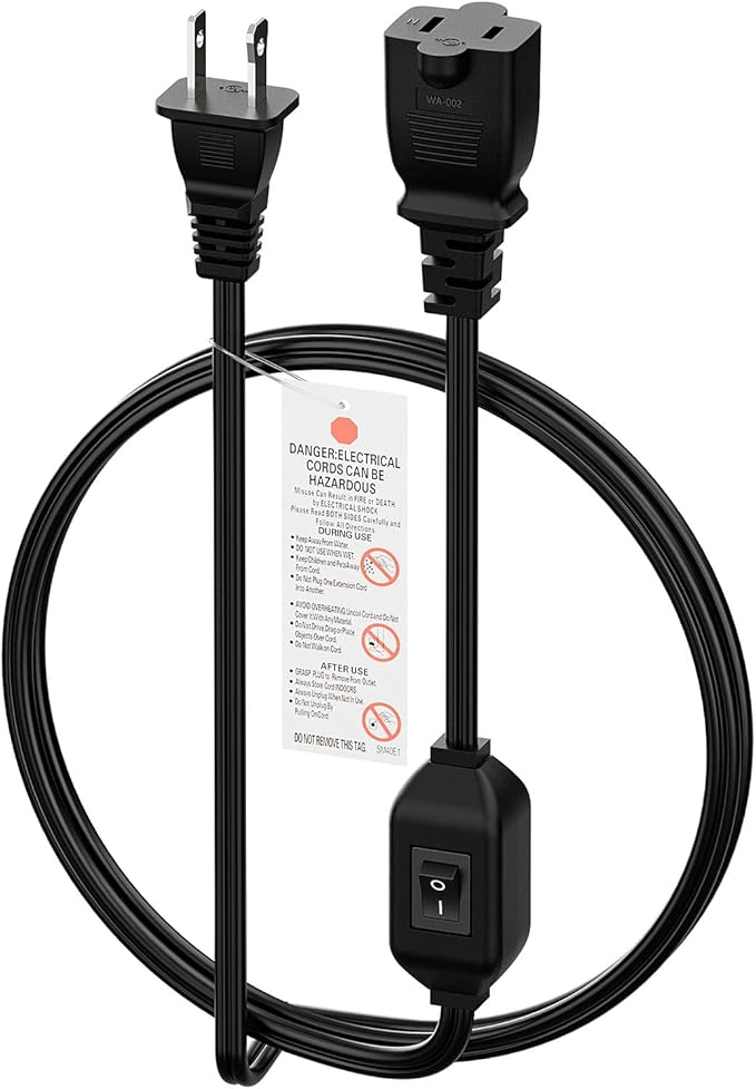 [6-Feet] On Off Switch Extension Cord, 2-Prong Polarized Extension Cord with On-Off Inline Switch 12A 125V for Your Chargers/Lamp/Power Adapters Etc, 16AWG Cord