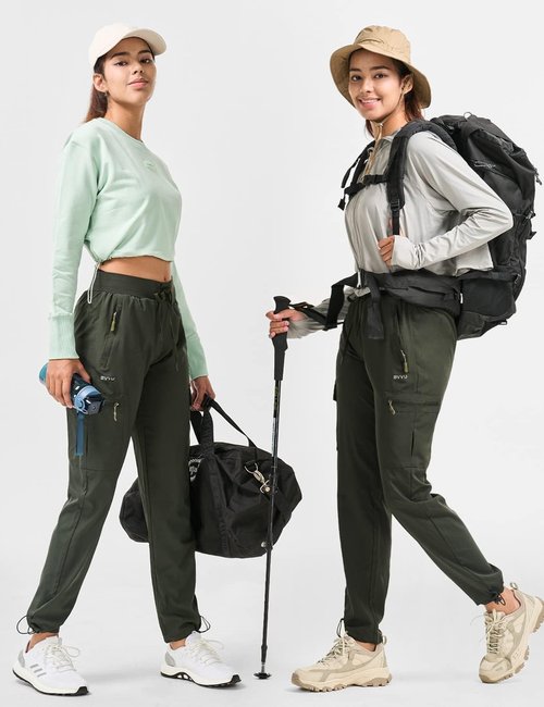 BVVU Women's Hiking Pants - Lightweight Quick-Dry Waterproof Cargo Joggers with Zipper Pockets