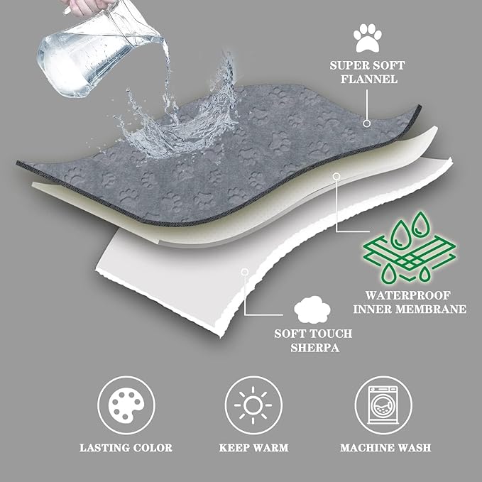 Waterproof Dog Blanket, 60" x 40" Washable Sherpa Fleece Cat Blanket,Pet Puppy Blanket Sofa Bed Furniture Protector,Reversible Soft Plush Blanket for Medium Large Dog (85" x 57")