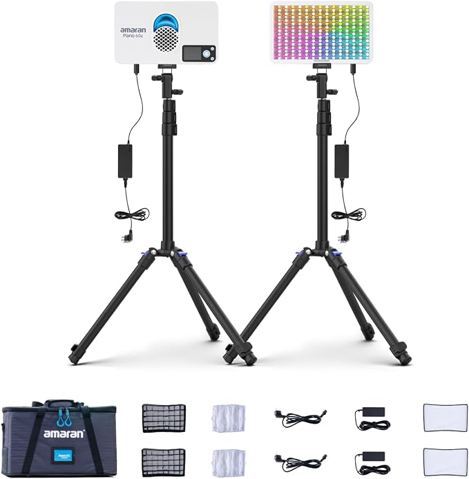 amaran Pano 60c 2-Light Kit Panel Lights, 60W RGBWW Full Color LED Video Studio