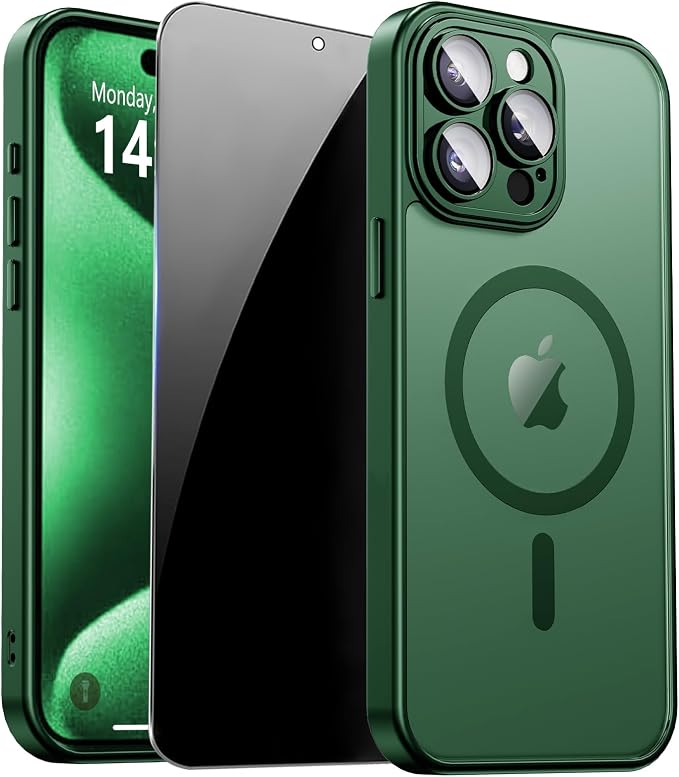 for iPhone 15 Pro Case with Privacy Screen Protector and Camera Protection