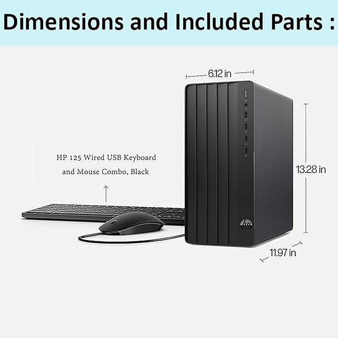 HP Desktop Computer Tower PC, Intel Quad-Core I3-13100 (3.4GHz), 16GB RAM, 256GB PCIe SSD, WiFi Adapter, VGA, HDMI, RJ-45, Mouse Included, Windows 11 Home, Ideal for Home Office, Business & Student
