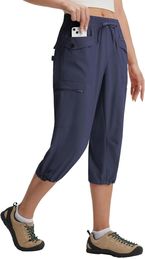 Baleaf Women's Capri Pants - Lightweight, Quick-Dry, Water-Resistant | 19'' with 7 Pockets for Hiking & Travel