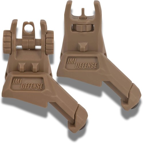 IMI Defense TFS Flip-Up Iron Sights - Polymer Backup Sight Set with Dual Aperture & 45-Degree Offset (FDE)
