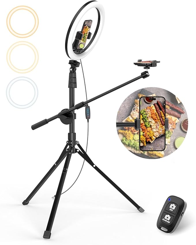 UBeesize 12" Ring Light with Overhead Phone Mount, Selfie Light with Stand