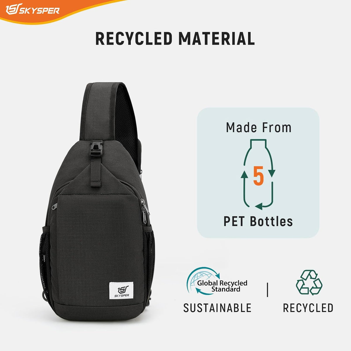 SKYSPER Sling Bag - RFID Crossbody Backpack for Travel | Eco-Friendly Recycled Material