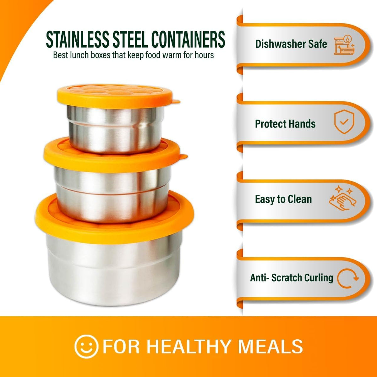 Anas Metal Food Storage Containers with Lids - Stainless Steel, Compact Stackable, Leak Proof, Dishwasher Safe and Microwavable for Lunch, Work, School Travel, Bento Box (4)