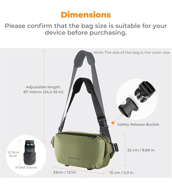 K&F CONCEPT Camera Sling Bag Crossbody Bag Waterproof Camera Shoulder Backpack