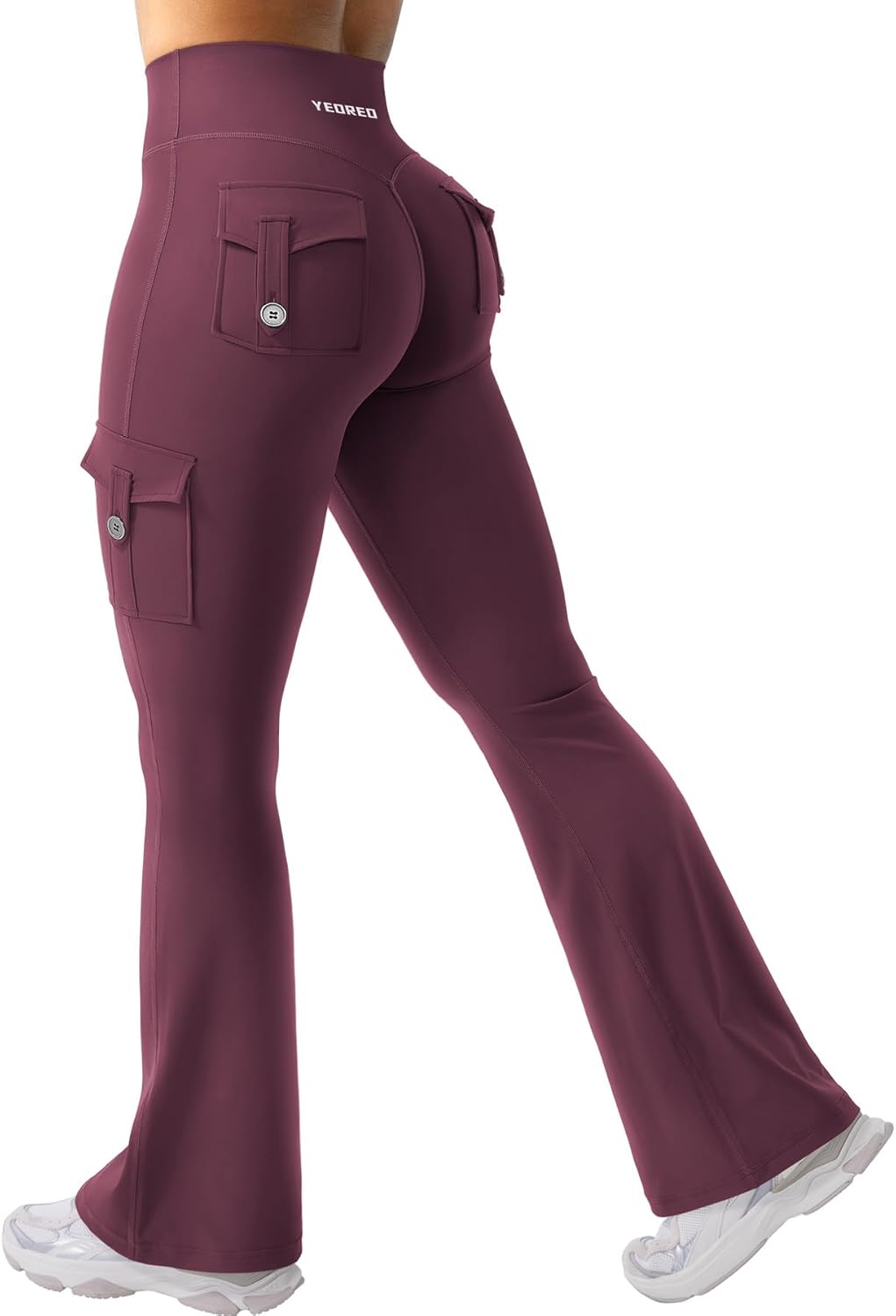 YEOREO CoreFlex Women's High-Waisted Flare Leggings - Hidden Pockets & No Front Seam, Perfect for Gym & Yoga