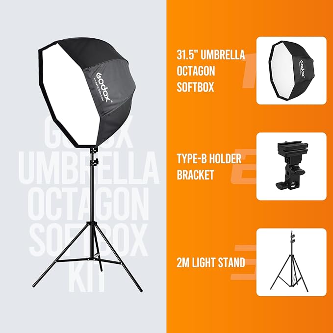 Godox Photo Studio 80cm 31.5in Portable Octagon Umbrella Softbox, 190cm Light