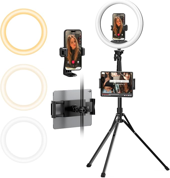 UBeesize 12" Ring Light with 74" Extendable Tripod Stand & iPad, Phone Holder