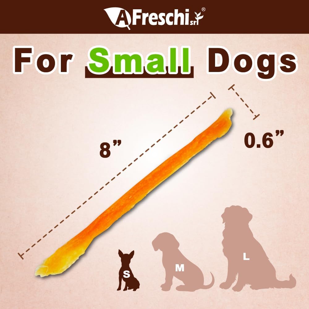 Afreschi Natural Turkey Tendon Strip 10 Units/Box, All Natural Human Grade Puppy Chew, USA-Sourced Turkey Tendon, Hypoallergenic, Easy to Digest, Rawhide Alternative