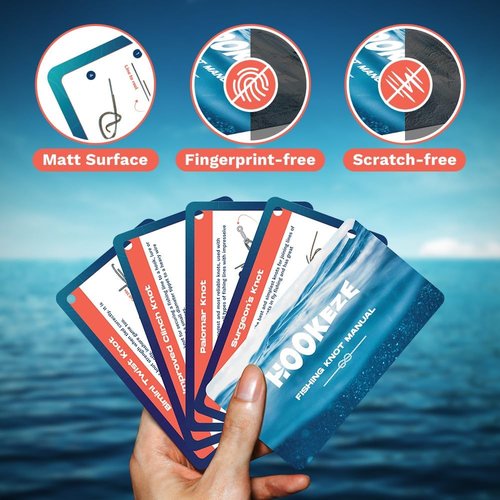 HOOK-EZE Fishing Knot Tying Cards - Waterproof Guide to 12 Essential Knots with Zinger Retractor | Perfect Fishing Gift for Men