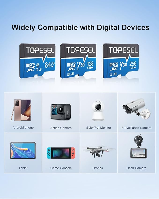 TOPESEL 256GB Micro SD Card 2 Pack, 4K UHD, U3 SDXC TF Card