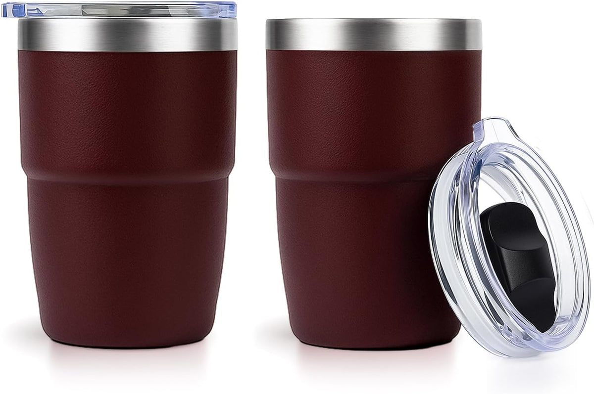 Zenbo Stackable Espresso Cups - 8 oz Ceramic-Lined Stainless Steel Tumblers | Double-Wall Insulated, Dishwasher Safe (Vine Crimson Red - 2 Pack)