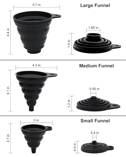 3 Sizes of Kitchen Funnel Set, Food Grade Funnels for Filling Bottles, Premium Silicone Collapsible Funnel for Transferring Liquid, Powder Transfer, Large Wide Mouth Canning Funnel, Small Funnel, HPWT