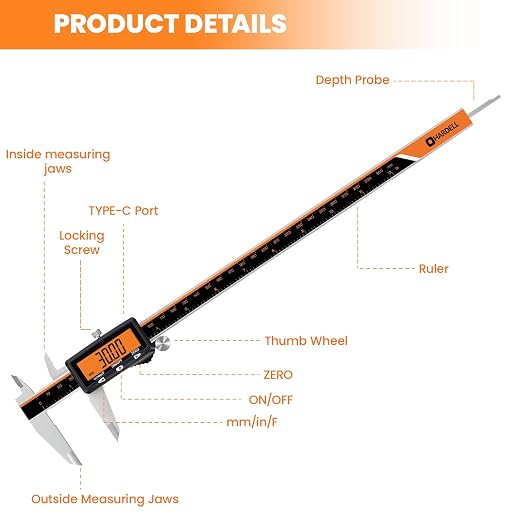 HARDELL Rechargeable Digital Caliper, 12 Inch Calipers