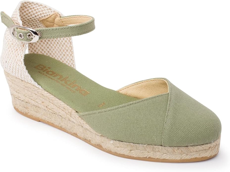 Girona Authentic Spanish Espadrille Wedge Sandals for Women - Sustainable, Eco Friendly, Vegan Shoes. Classic Style, Organic Cotton Canvas Upper, Comfy Insole, Jute Midsole, Rubber Sole. Made in Spain