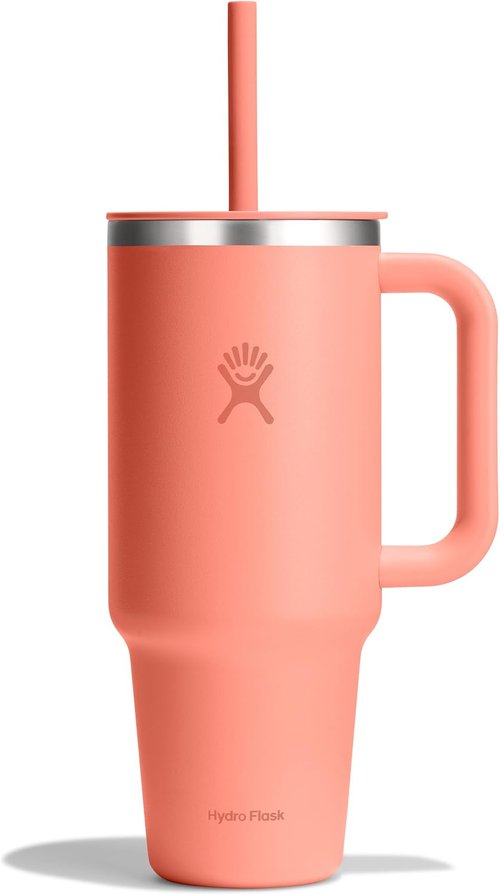 Hydro Flask Travel Tumbler - Insulated Stainless Steel with Handle & Straw | 40 Oz Sunglow