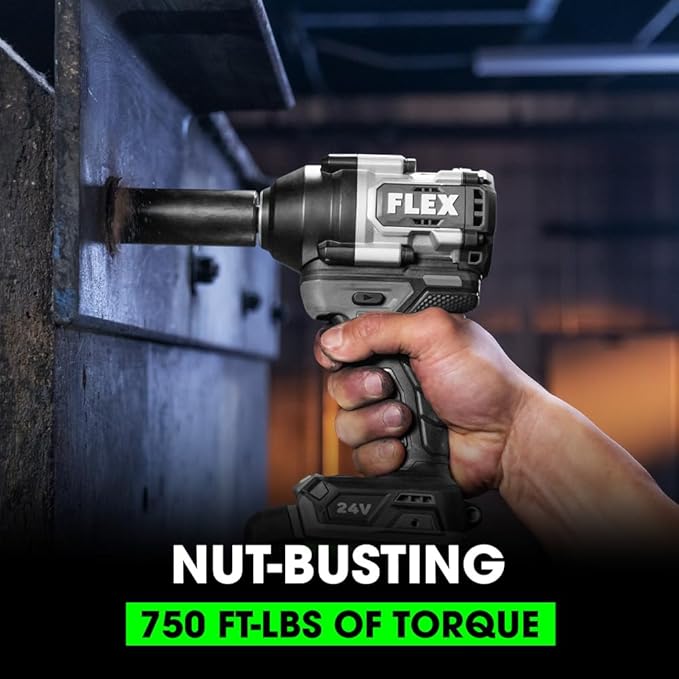 FLEX 24V Brushless Cordless 1/2-Inch 750 Ft-Lbs Mid-Torque Impact Wrench Kit with 3.5Ah Stacked Lithium Battery and 160W Fast Charger - FX1451-1F, Grey/Black