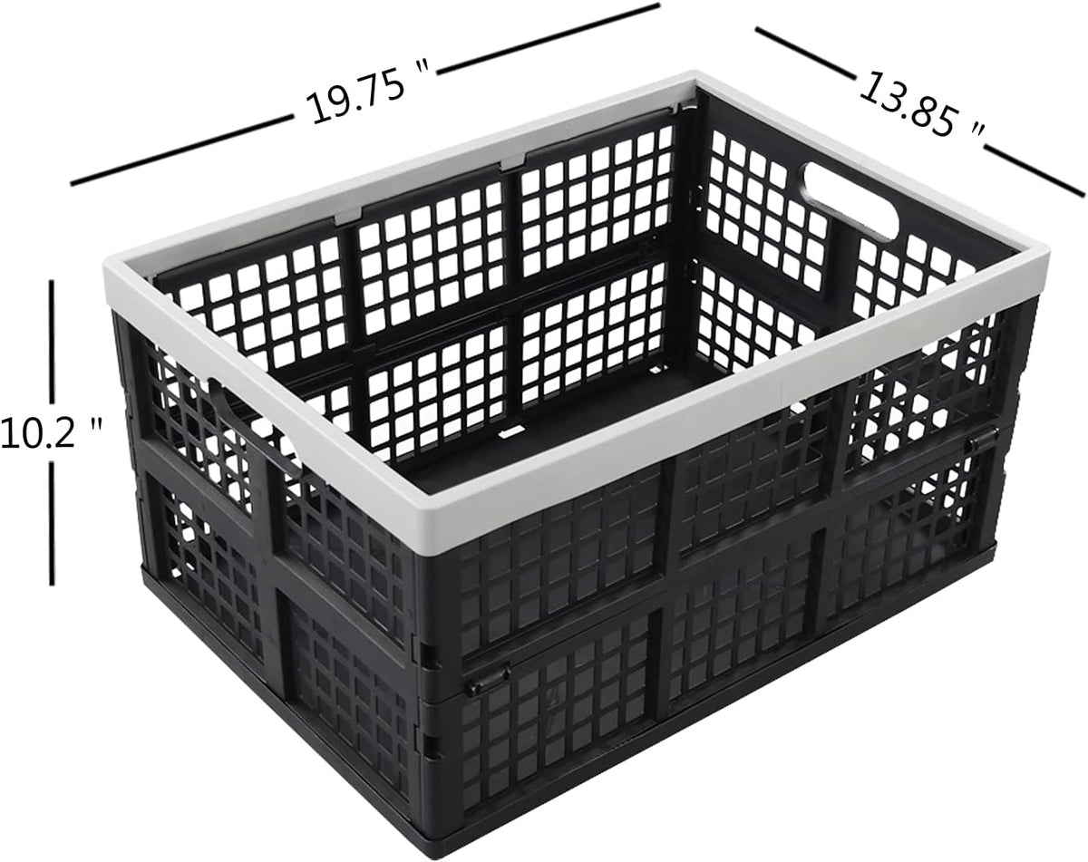 3-Pack Plastic Crates, 42L Foldable Baskets, Collapsible Crates | Stackable Storage Container, Baskets and Bins for Organizing Tools, Books, Food, Drinks, Camping, Shopping & Transport