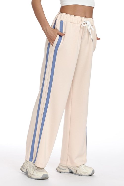 KevaMolly Women's Wide Leg Sweatpants - High Waisted, Side Striped Baggy Joggers | Comfortable Lounge Pants