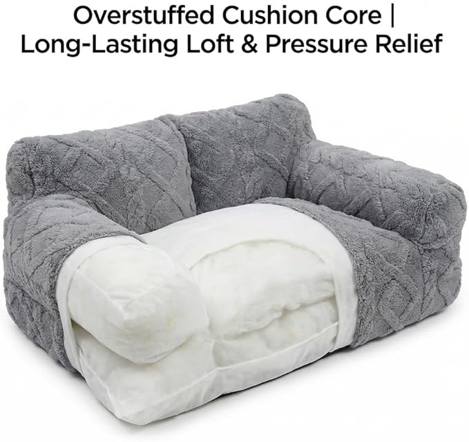 Plush Calming Pet Sofa Bed, Raised Rim, Removable Cover & Non-Slip Bottom for Cats & Dogs, Calming Dog Bed Fluffy Plush Dog Mat for Furniture Protector with Removable Washable Cover (Black, Small)