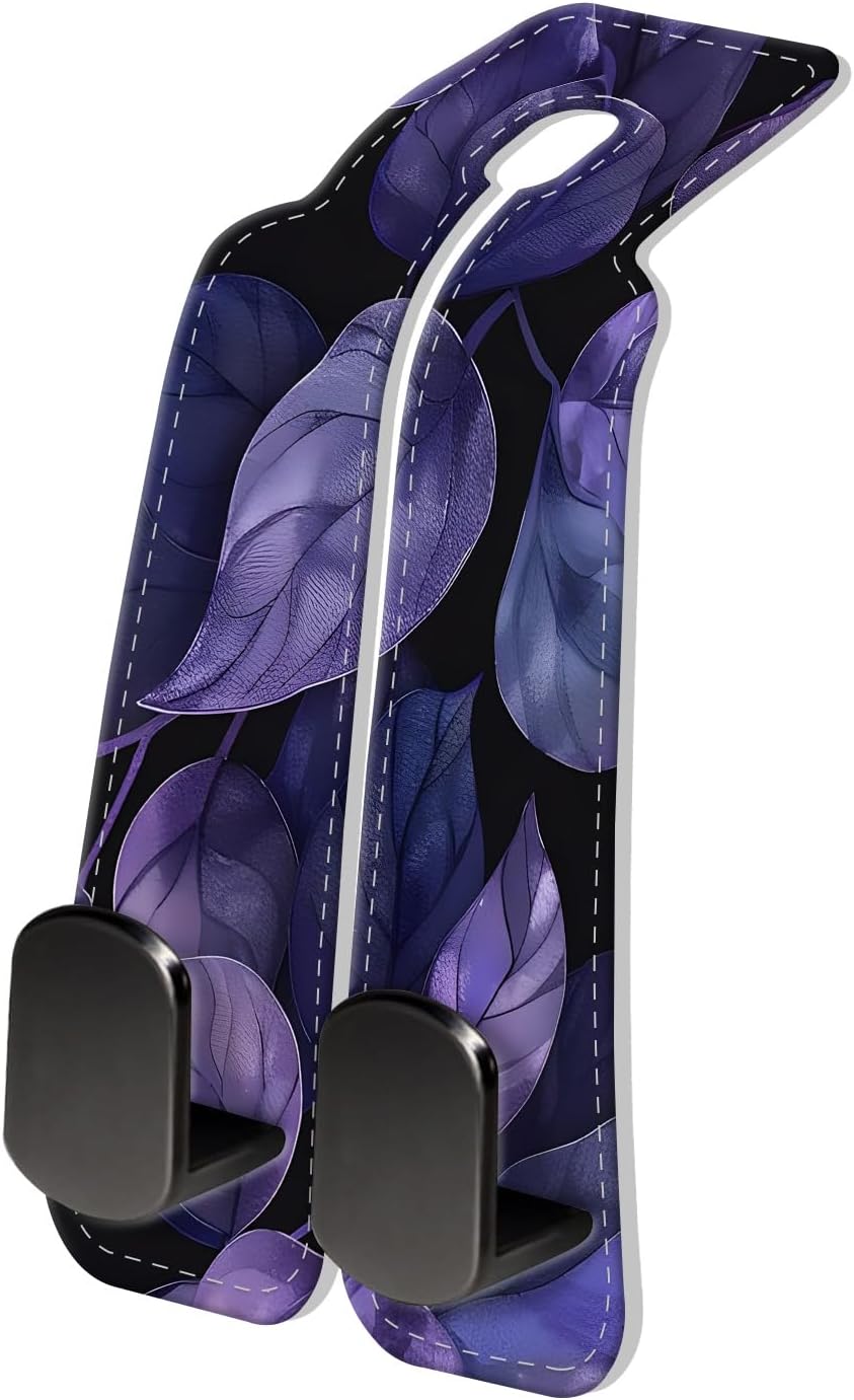 PU Leather Car Seat Hook, Storage Headrest Hanger, Cute Car Backseat Organizer, Car Hooks For Purses and Bags Green Floral