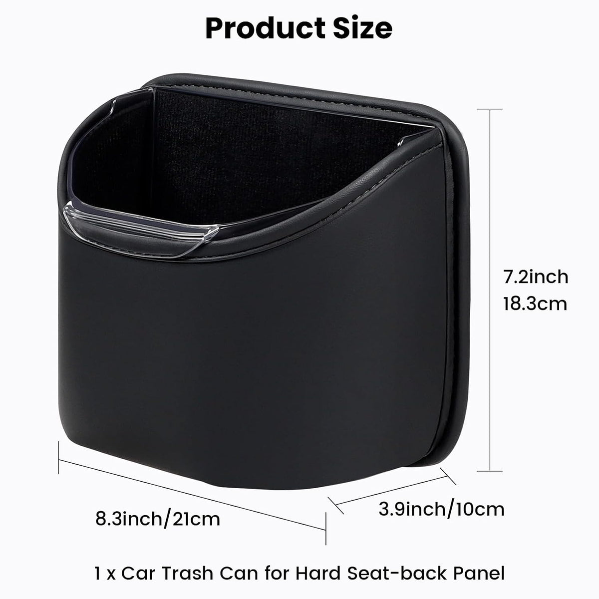 1797 Car Trash Can for Back Seat, Automotive Garbage Bin Clip on Front Seat Back, PU Leather with Leakproof Removable Plastic Liner, 0.42 Gallon Capacity for Small Trash