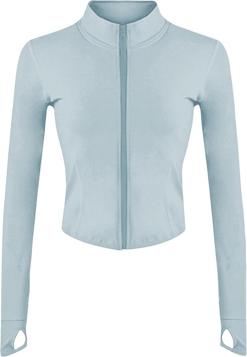 Lviefent Women's Lightweight Full Zip Running Jacket - Slim Fit Yoga Sportswear with Thumb Holes