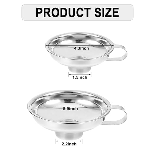 Stainless Steel Food Canning Funnels for Kitchen Use,2pcs Wide Mouth Funnel for Regular Mason Jar,Large Canning Supplies Kit for Filling Bottle