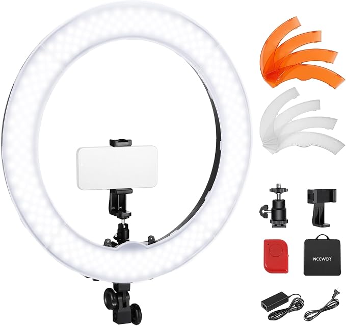 NEEWER 18" Ring Light, 58W 5500lx 5600K Dimmable CRI95 240 LEDs, Lighting