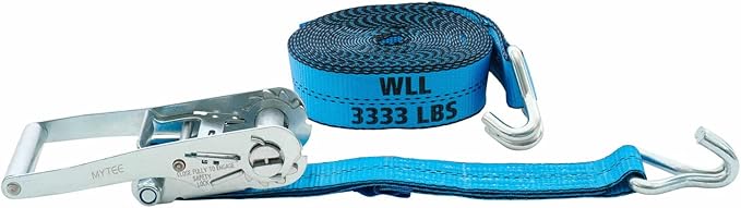 Mytee Products (4 Pack 2 Inch x 27 FT Blue Ratchet Strap with J Hooks - 10,000 Lbs Breaking Strength - Heavy Duty Tie Down Cargo Truck Straps with Wire Hooks for Flatbed, Truck, Trailers Pickup