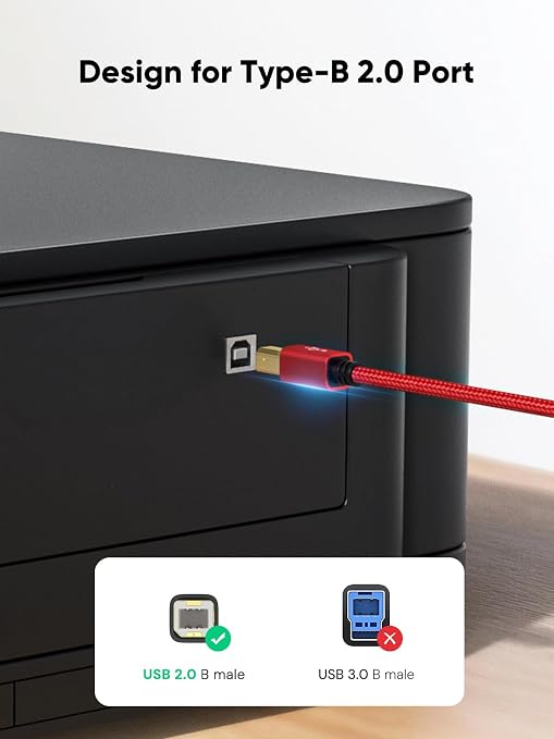CableCreation USB B to USB C 10FT Printer Cable, MIDI Cable to USB C, Nylon
