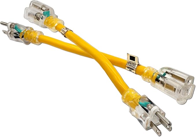2 Pack - 1 ft Short Outdoor Extension Cord Waterproof - 12 Gauge Heavy Duty Extension Cord 1 ft - Lighted Outdoor Extension Cords - Watts Wire - Two Pack of 1' Grounded