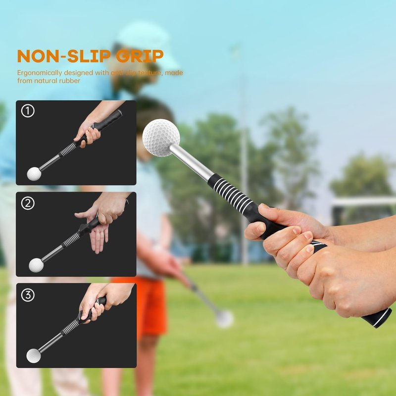 Retractable Golf Swing Trainer,Warm-Up Golf Training Aid,Golf Grip Trainer,Right-Handed Strength & Tempo Training for Chipping Hitting,Golf Accessories for Men (Right Handed-Jet Black)