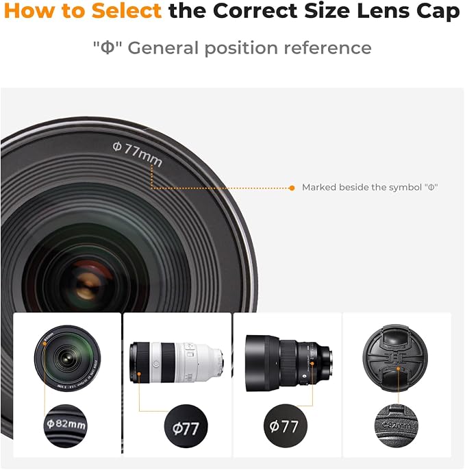 K&F Concept 43mm Lens Cap, 9-in-1 Center Pinch Lens Cover + Anti-Loss Keeper