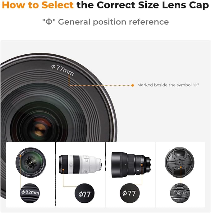 K&F Concept 86mm Lens Cap, 9-in-1 Center Pinch Lens Cover + Anti-Loss Keeper