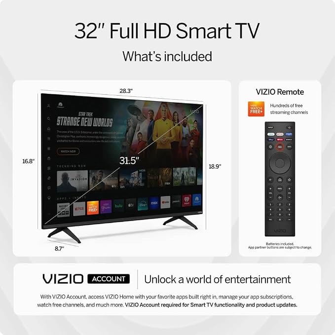VIZIO 32 Inch V Series Full Array LED Smart HD TV 720p Bluetooth Compatible with VRR, DTS Virtual X, Airplay 2 and Chromecast Built-in (VHD32M-0810) (Renewed)