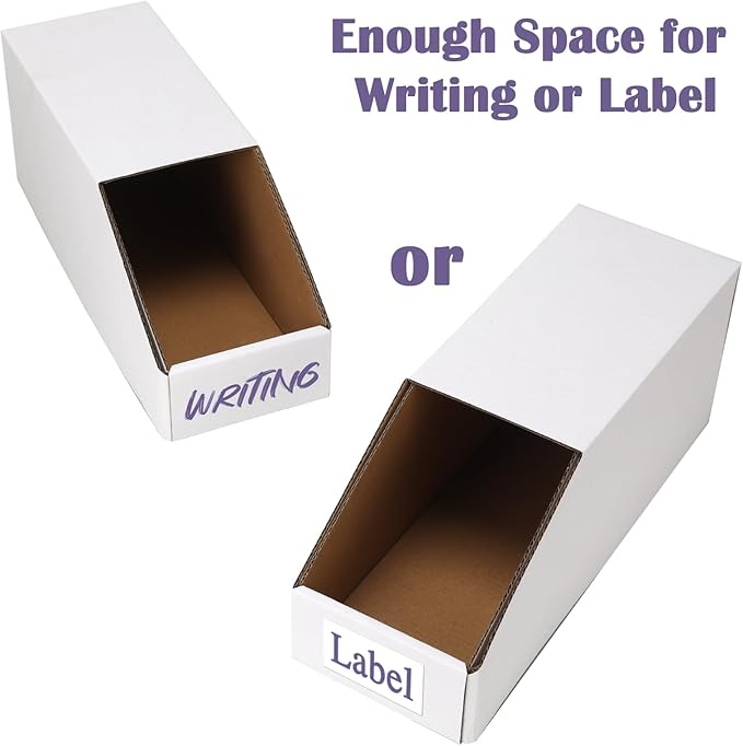 EXYGLO Stackable Cardboard Storage Bins 30 Pack, 12x4x4.5 Inch Cardboard Boxes with Lid, Corrugated Organizer Bins for Pantry, Shelves, Garage, Office, Shop, White