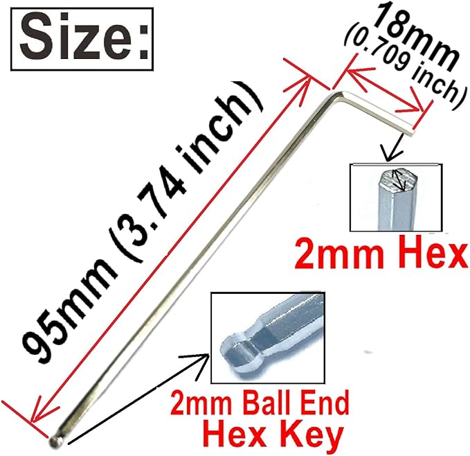 10pcs 2mm Ball End Allen Wrench sets,2mm Hex Key Wrench set,2mm ball end Hex Driver allen key Door Key L Shaped hex wrench set with Long Arm 95mm lengh.2mm ball end hex wrench