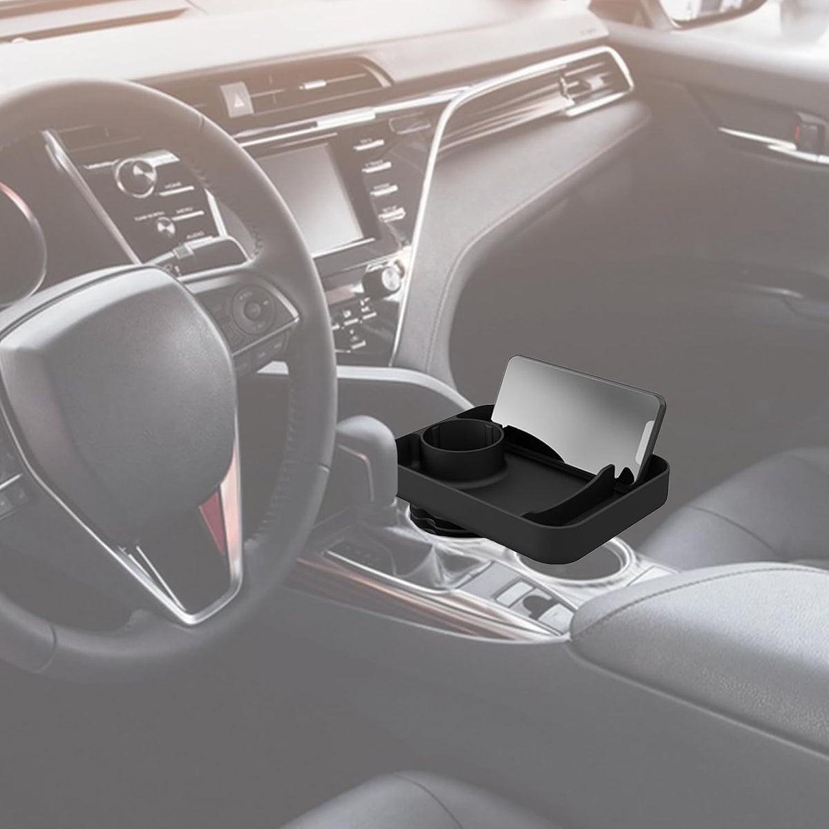 Car Cup Holder Tray -Expander- 3 in 1 Detachable Silicone Food Table Tray - Fits Most Car Seats, Road Trip Essentials Accessories Gadgets